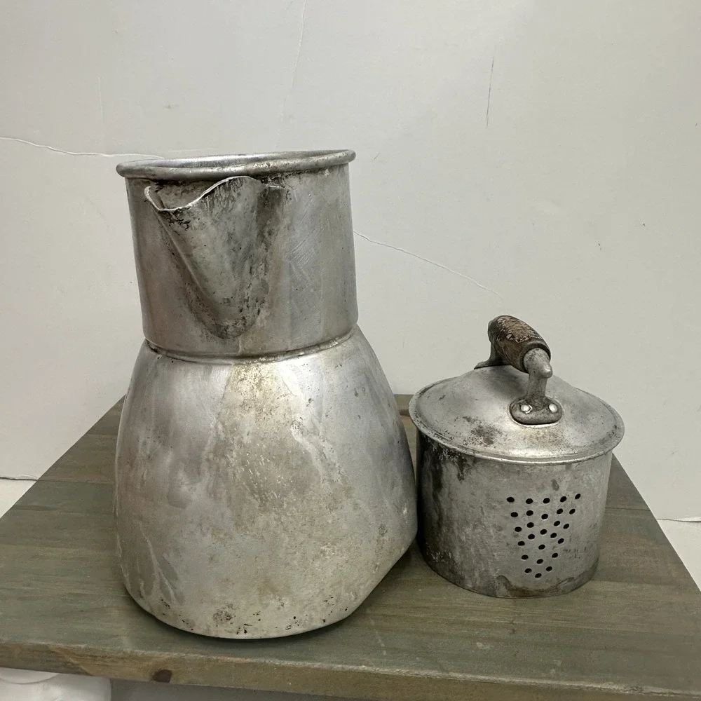 Vintage Wearever Aluminum Coffee Tea Pot Percolator W/ Wooden Handle Pitcher